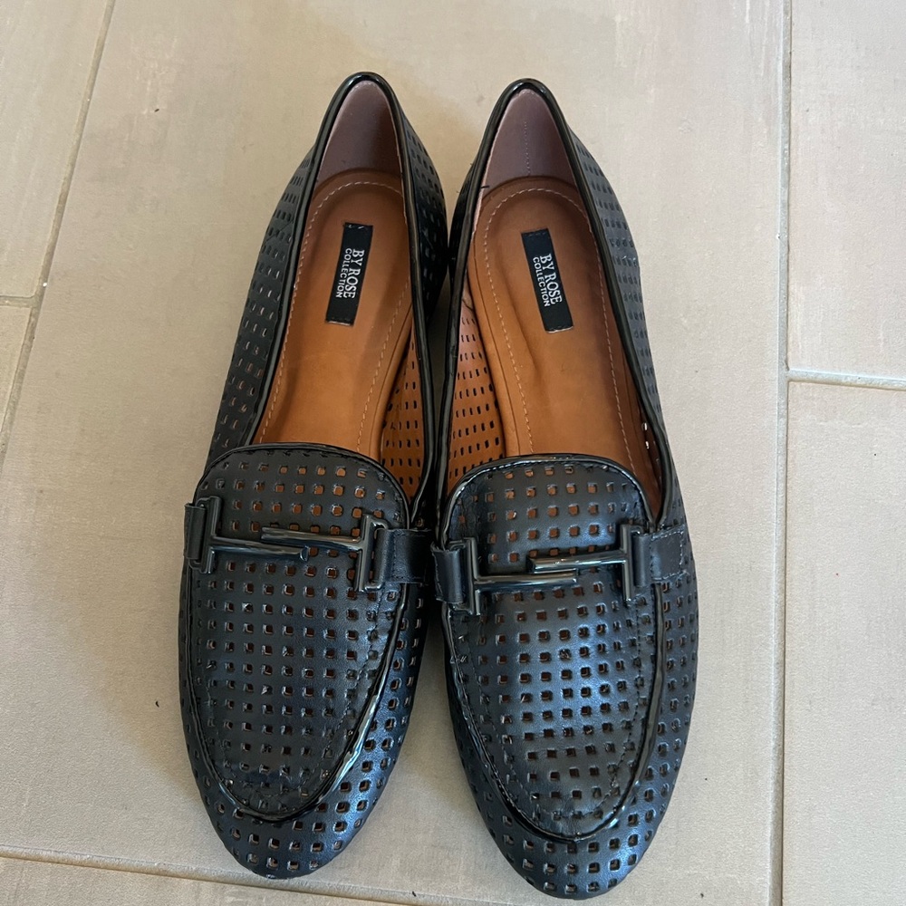 Black Perforated Leather Loafers
